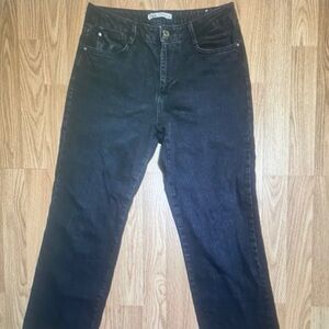 Zara Black High Rise Frayed Hen Straight Leg Jeans 8